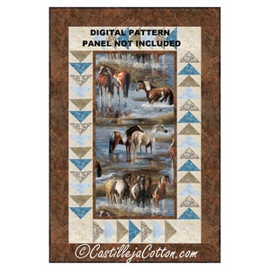 River Horses Quilt ePattern, 5291-1e, digital pattern, horse panel wall quilt pattern, northcott fabrics unbridled