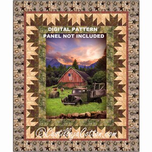 Barn and Truck Quilt ePattern, 5456-1e, digital pattern, fram panel lap quilt pattern, Hoffman CA Fabrics, Sun Up Sun Down Truck