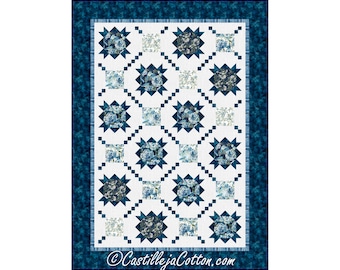 Blue Flower Stars Quilt ePattern, 5655-5e, digital pattern, floral lap Quilt Pattern, Hoffman CA Fabrics Porch View