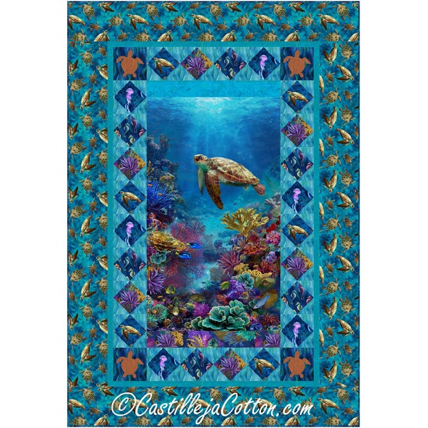 Turtles and Sea Life Quilt ePattern, 5887-1e, digital pattern, Hoffman CA Fabrics Nature's Narratives Tides of Color, Lap quilt pattern