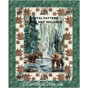 Bears Fishing Panel Quilt ePattern, 5176-4e, digital pattern, bear panel lap quilt pattern, Northcott Fabrics Northern Peaks