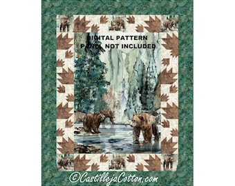 Bears Fishing Panel Quilt ePattern, 5176-4e, digital pattern, bear panel lap quilt pattern, Northcott Fabrics Northern Peaks