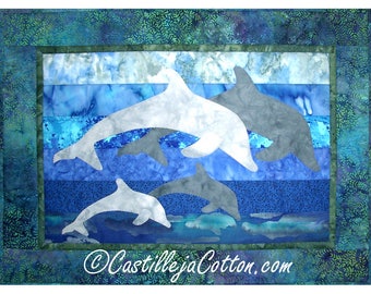 Dolphin Family ePattern 3881-19e, digital pattern, dolphin wall quilt pattern, appliqued wall quilt pattern
