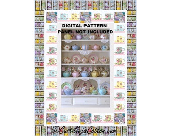 Tea Cupboard Quilt ePattern, 5729-1e, digital pattern, tea cup panel lap quilt pattern, Northcott Fabrics Tea for Two