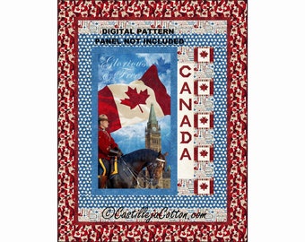 Glorious and Free Quilt Pattern, 5371-1, digital pattern, panel pieced quilt pattern, Canada lap quilt pattern, northcott oh canada