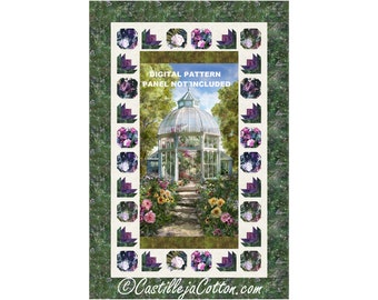 Botanical Garden Quilt ePattern, 5882-3e, digital pattern, floral panel lap quilt pattern, Hoffman CA Fabrics, Botanical House