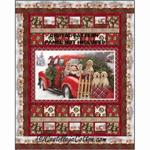 Santa&#39;s Puppies Quilt ePattern, 5384-1e, digital pattern, Christmas Lap panel quilt pattern, Northcott Fabrics Santa&#39;s Helpers