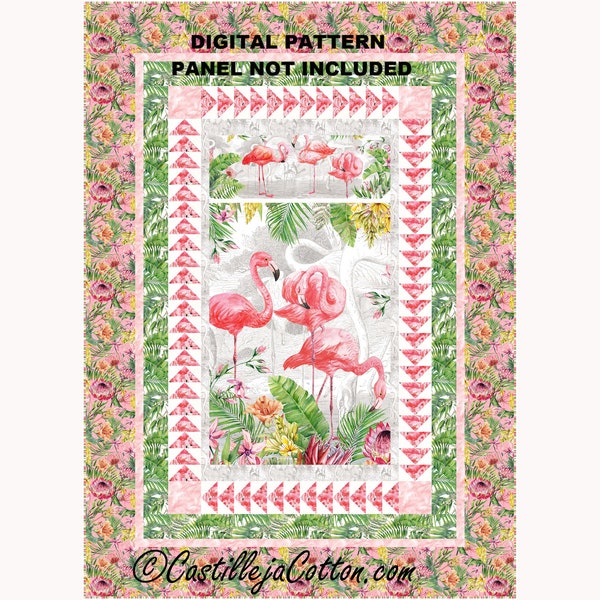 Flamingo Dance Quilt ePattern, 5565-1e, motif numérique, motif de courtepointe à panneaux, Northcott Fabrics Flamingo Bay