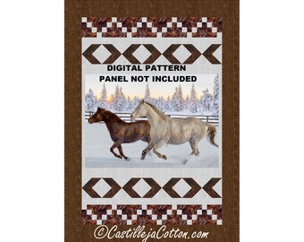 Horses in Snow Quilt ePattern, 5943-1e, digital pattern, Horse Panel Lap Quilt Pattern, Hoffman CA Fabrics Call of the Wild Horses