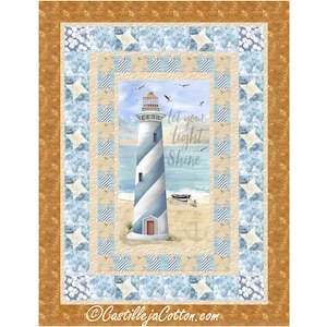 Lighthouse Quilt Pattern, pdf, 5968-2e, digital pattern, sea shore panel lap quilt pattern, Timeless Treasures Let Your Light Sunshine
