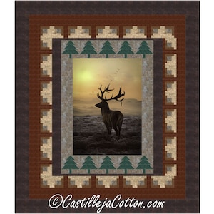 Sunset Elk Queen Quilt ePattern, 5657-3e, digital pattern, Elk Panel Quilt Pattern, Hoffman CA Fabrics Call of the Wild Elk