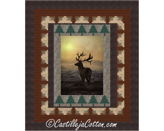 Sunset Elk Queen Quilt ePattern, 5657-3e, digital pattern, Elk Panel Quilt Pattern, Hoffman CA Fabrics Call of the Wild Elk