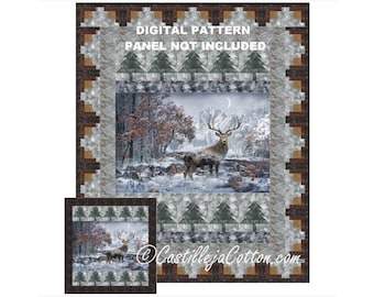 Mountain Stag Quilt ePattern, 5137-0e, digital pattern, panel lap quilt pattern, deer quilt pattern