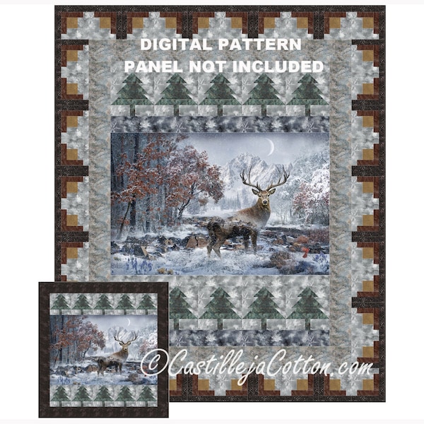 Mountain Stag Quilt ePattern, 5137-0e, digital pattern, panel lap quilt pattern, deer quilt pattern