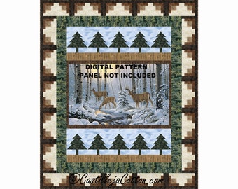 Pine Valley Deer Quilt Patroon, 5438-1, digitaal patroon, paneel lap quilt patroon, herten lap quilt patroon, Northcott stoffen Pine Valley