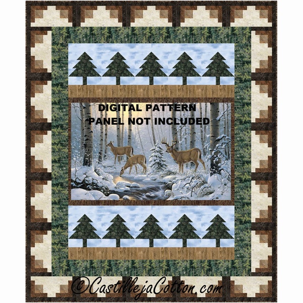 Pine Valley Deer Quilt Pattern, 5438-1, digital pattern, panel lap quilt pattern, deer lap quilt pattern, northcott fabrics pine valley