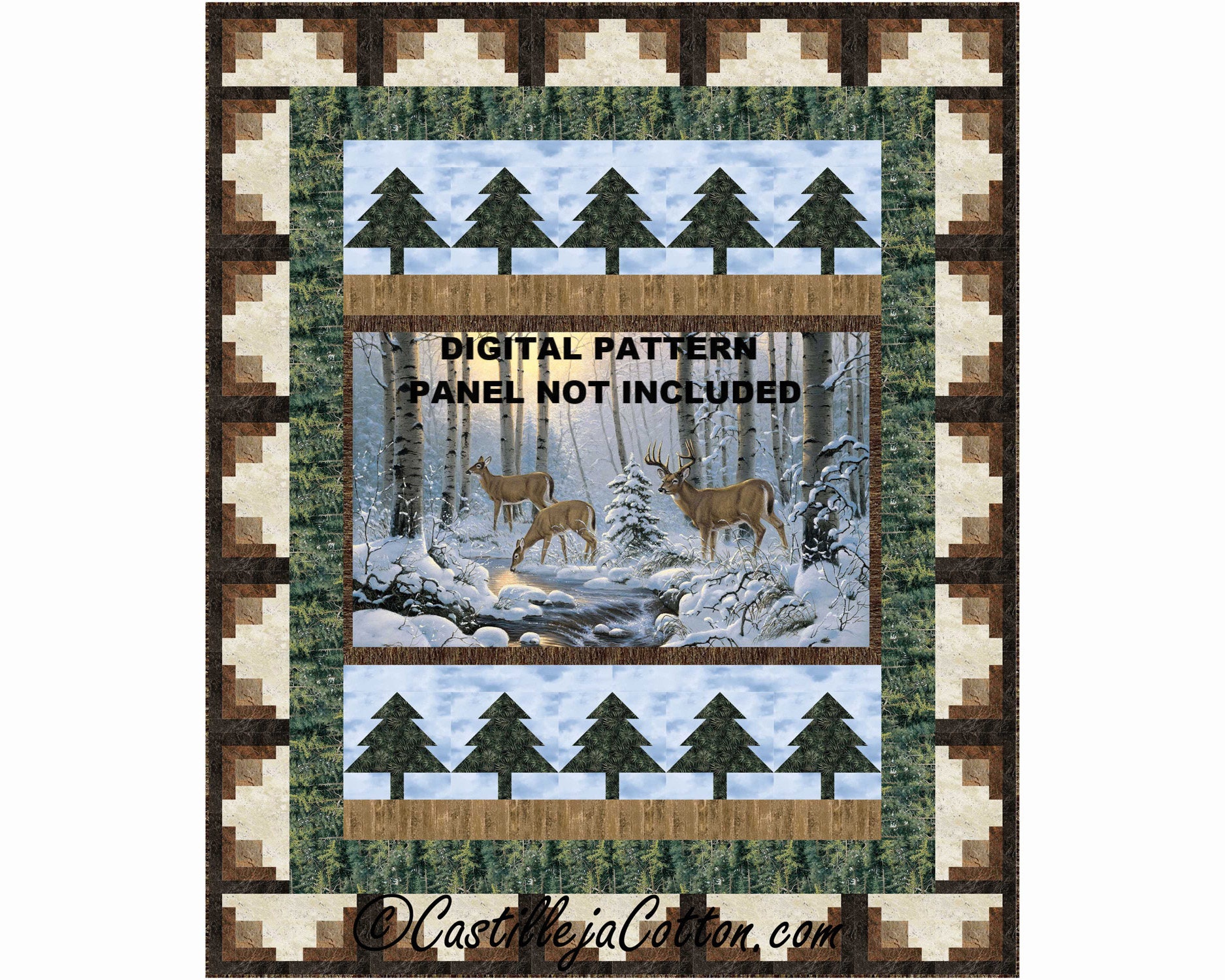 Pine Valley Deer Quilt Pattern, 5438-1, digital pattern, panel lap quilt  pattern, deer lap quilt pattern, northcott fabrics pine valley