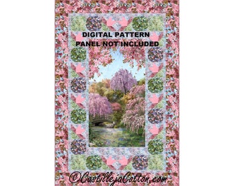 Sakura Water Lilies Quilt ePattern, 5767-2e, digital pattern, Floral Panel Lap Quilt Pattern, Hoffman CA Fabrics Sakura