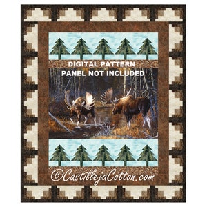 Moose in the Stream Quilt Pattern, 5305-1, digital pattern, panel lap quilt pattern, moose lap quilt pattern, Northcott Majestic Moose