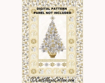 Ornaments and Tree Quilt ePattern, 5523-1e, digital pattern, Christmas Lap panel quilt pattern, Northcott Fabrics Stonehenge White Christmas