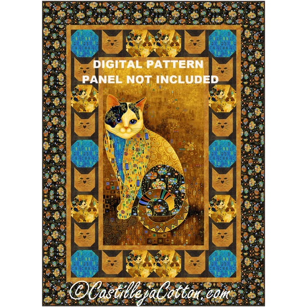 Cleo the Cat Quilt ePattern, 5340-2e, motif numérique, tour de panneau de chat Motif de courtepointe, Timeless Treasures Cleo par Chong-a Hwang
