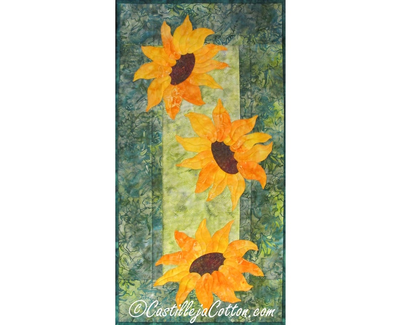 Breezy Sunflowers Quilt ePattern 4384-14e, flower wall quilt pattern, appliqued wall quilt pattern image 1