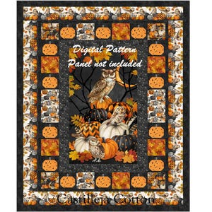 Mönster med ugglor och pumpor, 5901-4, Halloween-panelmönster med varvlapp, Northcott Fabrics Night Owl