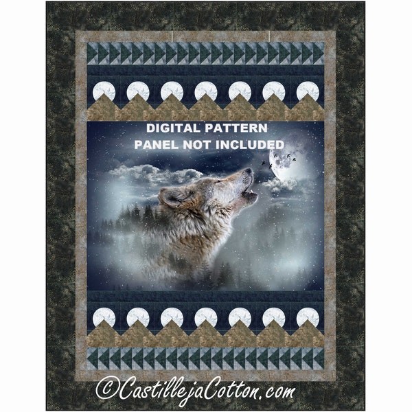Moon Wolf Quilt ePattern, 5411-1e, digital pattern,wolf panel lap quilt pattern, Hoffman CA Fabrics, Call of the Wild Wolf