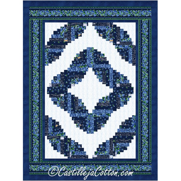 Crescent Log Cabin Blueberry Quilt Pattern, 5482-5e, Lap log cabin quilt pattern, Floral quilt pattern, Timeless Treasures Blueberry Delight