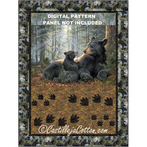 Mama Bear and Cub Panel Quilt ePattern, 5546-1e, digital pattern, bear panel lap quilt pattern,  Northcott Fabrics Mama Bear