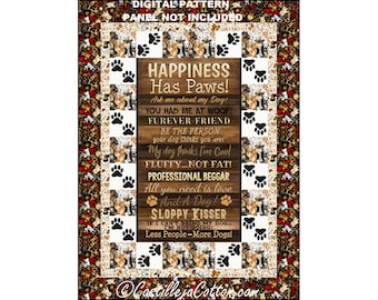 Paw Lovers Quilt Pattern, 5515-2e, digital pattern, timeless treasures Happiness Has Paws, lap quilt pattern, panel quilt pattern