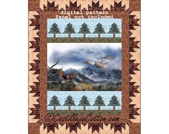 Adlergebirge Panel Quilt ePattern, 5068-1e, digitales Muster, Adler Panel Quilt Anleitung, Hoffman Ruf der wilden Adler