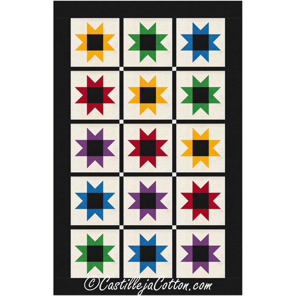 Plump Stars Quilt ePattern, 5595-1e, digitaal patroon, star lap Quilt Pattern, Timeless Treasures Fabrics Mix, fat quarter vriendelijk