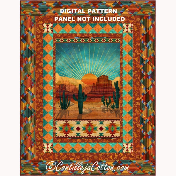 Sun Valley Quilt ePattern, 5605-1e, digital pattern, Southwestern Panel Lap Quilt Pattern, Northcott Fabric Sun Valley
