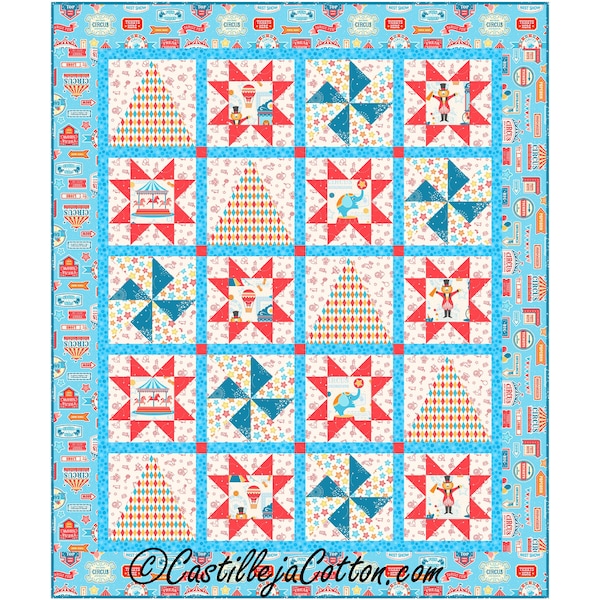 Starry Circus Quilt Pattern, 5947-1e, digital pattern, children crib quilt pattern, Patrick Lose Under the Big Top