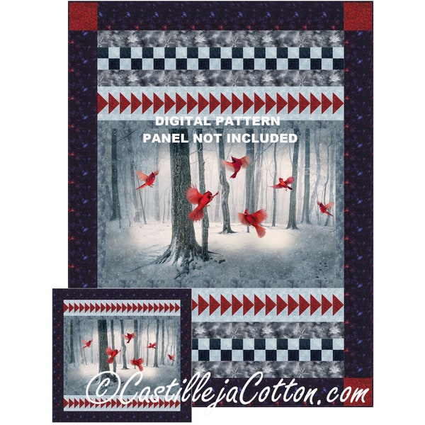Winter Cardinals Quilt ePattern, 5138-0e, motif numérique, motif de courtepointe en panneau, motif de courtepointe d'oiseau