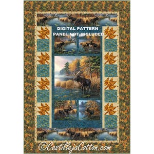 Moose in Autumn Quilt Pattern, 6032-1e, digital pattern, moose panel lap quilt pattern, Northcott Fabrics, Autumn Woodland