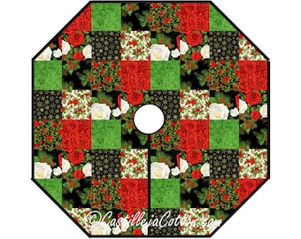 Christmas Rose Tree Skirt Quilt ePattern, 4639-4e, Digital pattern, Timeless Treasures Fabric Winter Rose