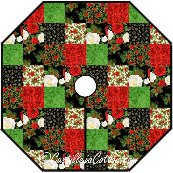 Christmas Rose Tree Skirt Quilt ePattern, 4639-4e, Digital pattern, Timeless Treasures Fabric Winter Rose