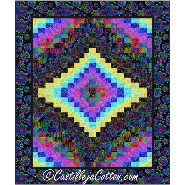 Mandala Rhinestone Quilt ePattern, 5842-3e, digital pattern, double bed bargello Quilt pattern, Timeless Treasures Fabrics Prism