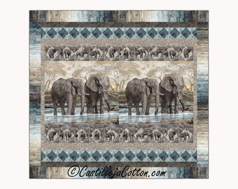 Elephants King Quilt ePattern, 5632-2e, digital pattern, elephant panel king quilt pattern, Northcott fabrics New Dawn