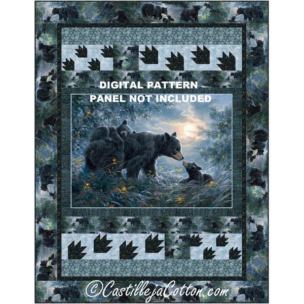 Moonlight Bears Quilt ePattern, 5881-1e, digital pattern, bear panel lap quilt pattern,  Northcott Fabrics Moonlight Kisses