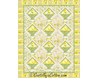 Lemon Baskets Quilt ePattern, 5650-9e, digital pattern, floral twin Quilt Pattern, Timeless Treasures Fabrics Lemon Bouquet