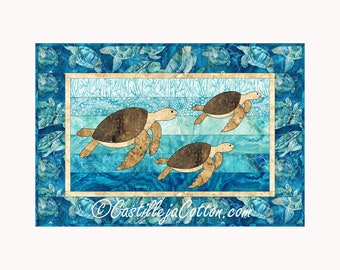 Cruising Turtles Quilt ePattern, 4153-18e, wzór cyfrowy, ścienna kołdra z żółwiem, ścienna ozdoba z żółwiem