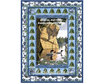 Loons in a Lily Pond Quilt Pattern, 5904-1e, digital pattern, panel lap quilt pattern, loon quilt pattern, Northcott Fabrics, Still Waters