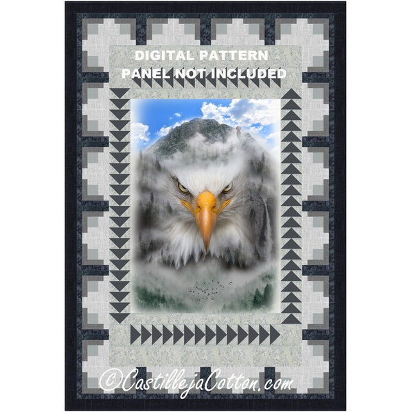 Eagle Mirage Quilt ePattern, 5885-1e, digital pattern, Eagle Panel lap Quilt Pattern, Hoffman CA Fabrics Call of the Wild Eagle