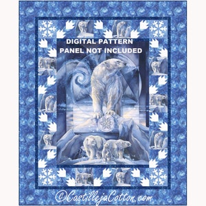 Frosty Polar Bears Quilt ePattern, 5722-1e, digital pattern, bear panel lap quilt pattern,  Northcott Fabrics Polar Frost