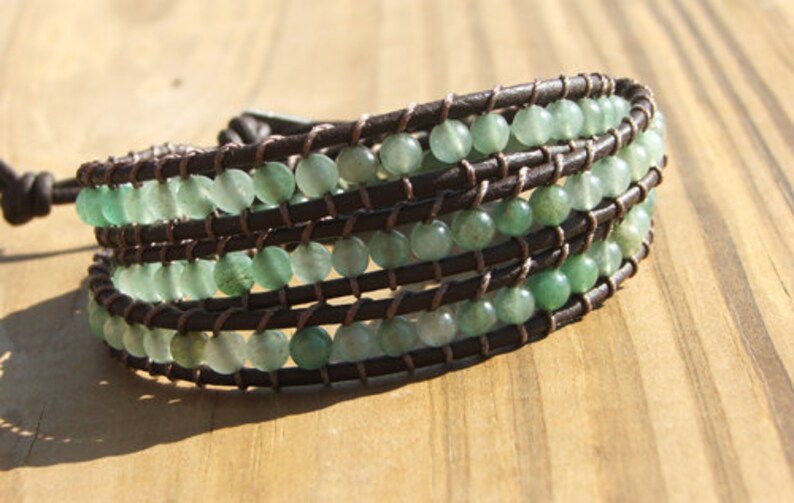 Leather Wrap Bracelet New Jade beads on leather Etsy