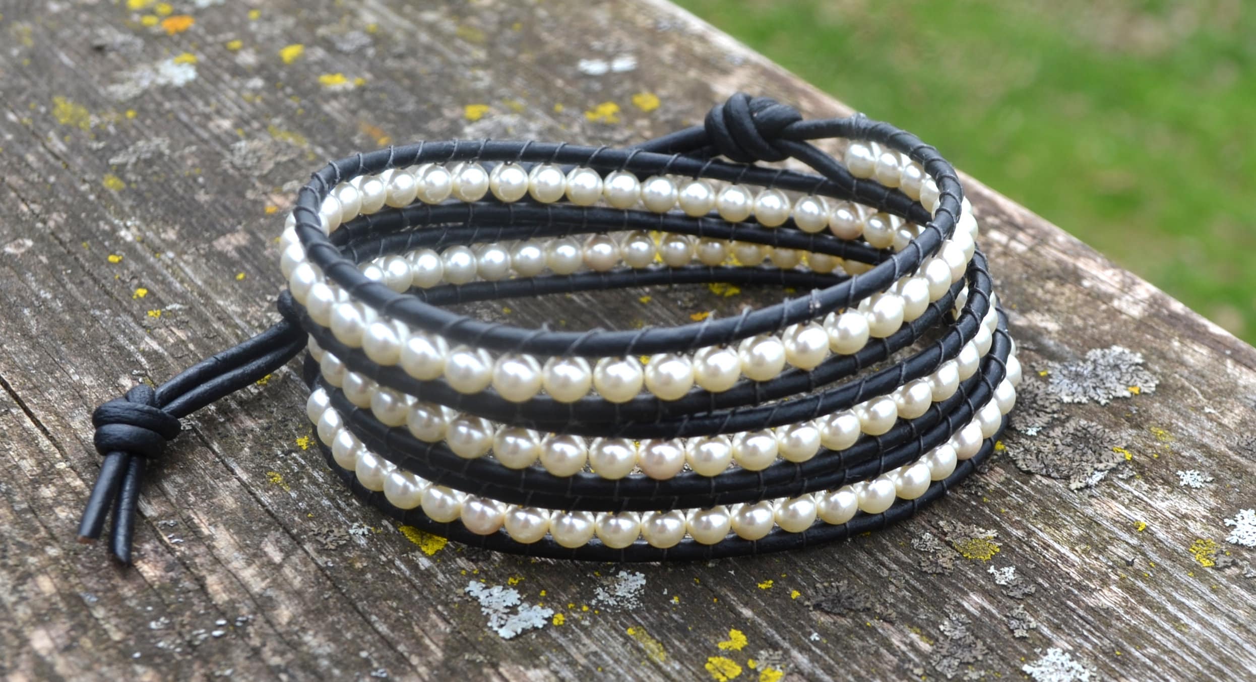 Leather and pearl wrap bracelet deals
