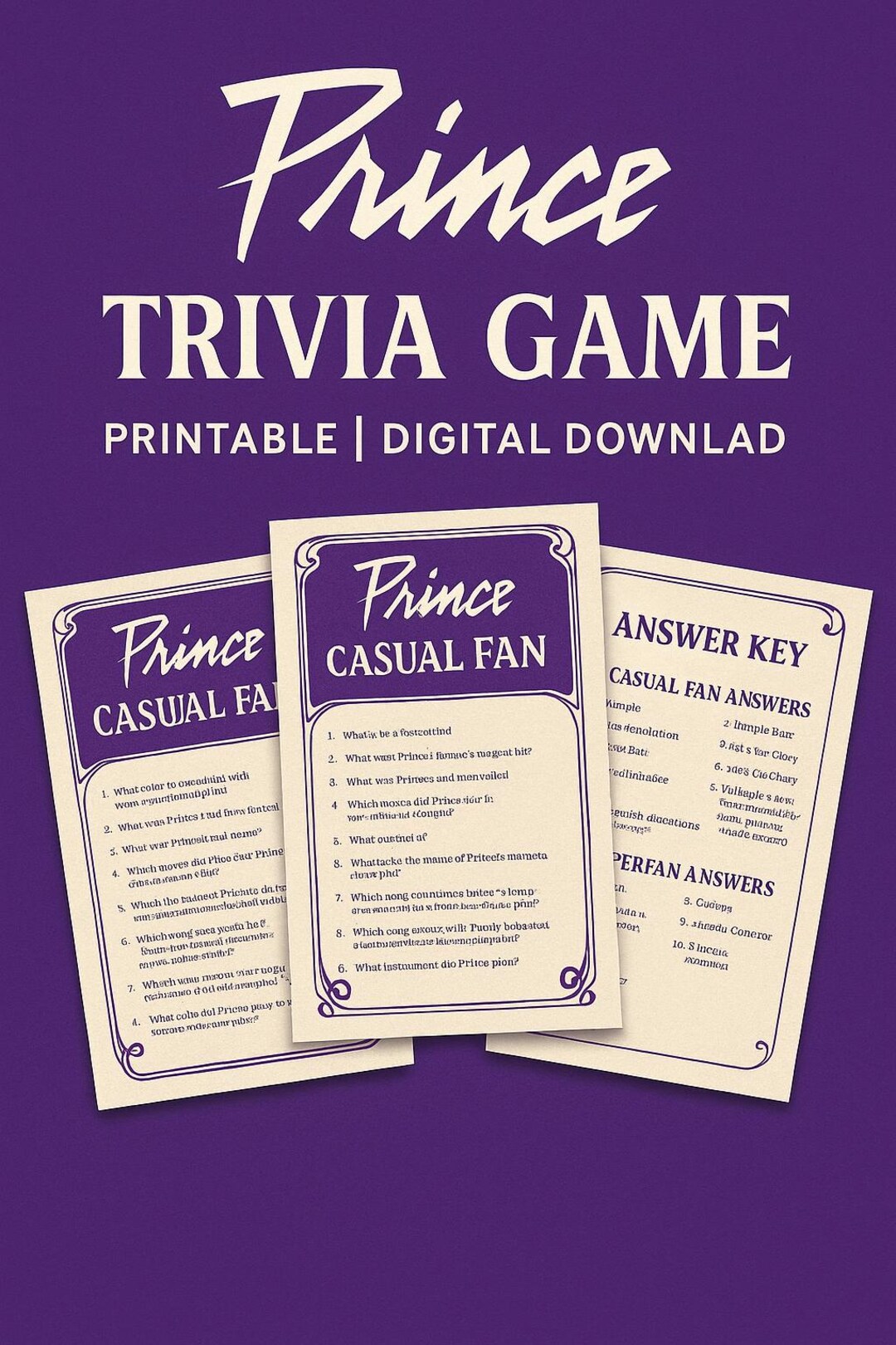 Price Trivia Prince Trivia Game Printable | Purple Rain Party Game | Music Legend ...